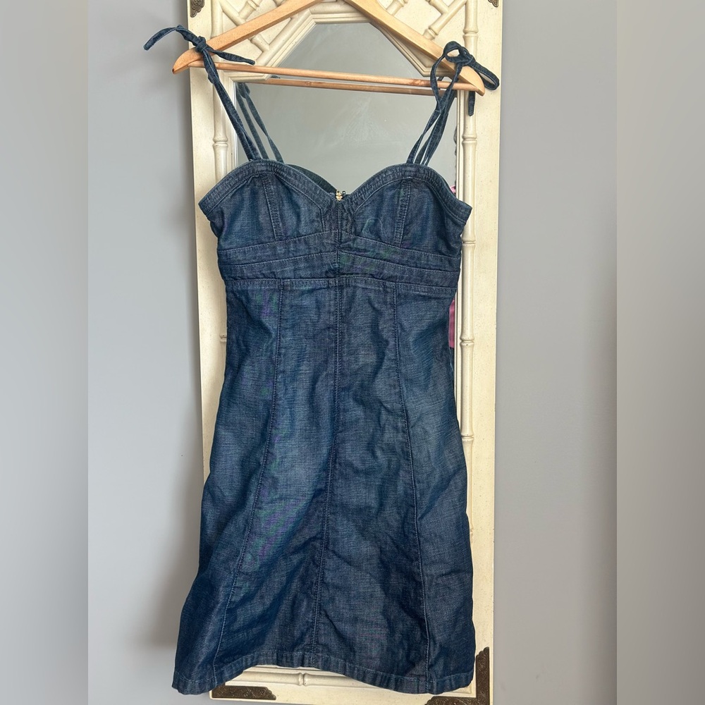 Vintage Y2K Guess Denim Dress with tie up straps size large, pit to pit 16